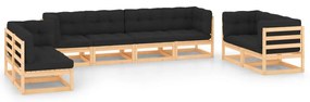 8 pcs conjunto lounge de jardim c/ almofadões pinho maciço