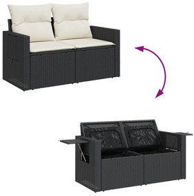 Conjunto de Sofá de Jardim vidaXL com Almofadas Preto Rattan Acácia, C