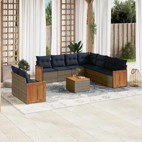 vidaXL 10 pcs conjunto sofás p/ jardim c/ almofadões vime PE cinzento