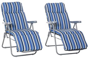 Outsunny 2 Espreguiçadeiras de Jardim Dobráveis com Encosto Ajustável em 5 Posições e Apoio para os Pés 60x75x65-102 cm Azul