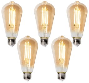 Conjunto de 5 E27 3-staps dimabaar LED lamp ST64 goud 6W 700 lm 2700K