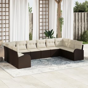 Conjunto de Sofá de Jardim vidaXL com 10 Peças e Almofadas Castanho Po