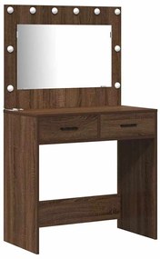 Conjunto de Mesa de Maquilhagem de 3 Peças com LED em Madeira de Carva