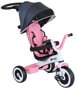 HOMCOM triciclo bebê 4 em 1 s para crianças +18 meses Evolutivo capuz Barra Destacável Controle Parental Brinquedo de aprendizagem Rosa