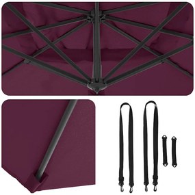 Guarda-Sol Cantilever Roma Vermelho Bordeaux 352x251x260 cm em Alumíni