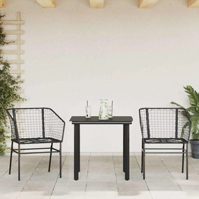 3 pcs conjunto de jantar para jardim vime PE vidro preto