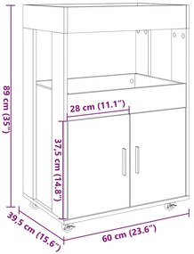 Carrinho de bar 60x39,5x89cm derivados de madeira cinza cimento