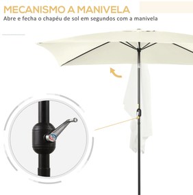 Chapéu de Sol de Alumínio Retangular com Toldo Inclinável a Manivela e Mastro Desmontável  195x295x253 cm Creme