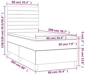 Cama box spring c/ colchão e LED 90x200 cm tecido preto