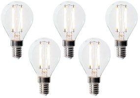 Conjunto de 5 lâmpadas LED E14 reguláveis P45 Vidro transparente 3W 250 lm 2700K