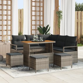 Conjunto de Sofá de 9 Peças para Jardim com Almofadas Cinza Vime Acácia