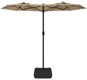 Guarda-sol jardim cabeça dupla/LED 316x240 cm cinza-acastanhado