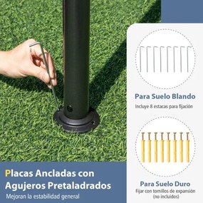 Pérgula de jardim 3 x 4 m com teto duplo Estrutura metálica Paredes laterais com rede mosquiteira e 8 estacas para terraço Jardim  Cinza