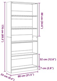 Estante 80x24x176 cm derivados de madeira cinzento cimento