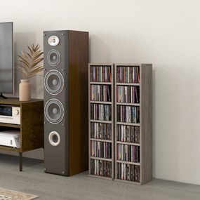 Conjunto de 2 estantes verticais para arrumação de CDs e DVDs, com 12 compartimentos, 21 x 22,5 x 88,5 cm, capacidade para 204 CDs, cinzento escuro