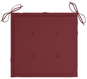 Cadeiras jardim c/ almofadões vermelho tinto 6 pcs teca maciça