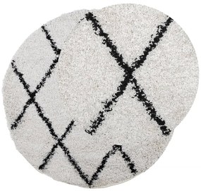 Tapete shaggy de pelo alto PAMPLONA Ø 80 cm creme e preto