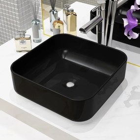 142733 vidaXL Lavatório de cerâmica 38x38x13,5 cm quadrado preto