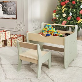 Conjunto de mesa e cadeira para crianças de actividades em madeira para crianças com tampo de mesa amovível 2 em 1 Verde