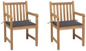 vidaXL Cadeiras de jardim c/ almofadões antracite 2 pcs teca maciça