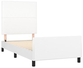 Estrutura de cama c/ cabeceira couro artificial 90x190cm branco