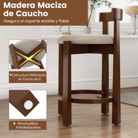 Conjunto de 2 Bancos de Bar de Altura de Balcão (MESA NÃO INCLUIDA), 47,5 x 45 x 78,5 cm, Estofados em Linho, Bege