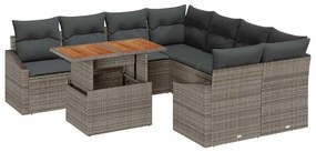 Conjunto de Jantar de Jardim com 9 Peças e Almofadas em Rattan Cinza e