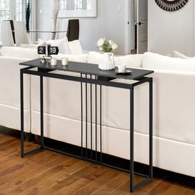 Mesa consola de imitação de mármore Estrutura de aço Mesa de entrada moderna Corredor Sala de estar Corredor 120 x 30 x 90 cm Preto