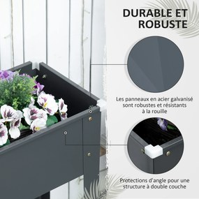 Floreira com pés 100 x 30 x 80 cm, para horta, com orifício de drenagem, em aço galvanizado, ,cinzenta