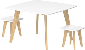 Conjunto de 1 mesa e 2 cadeiras para crianças, mobiliário versátil para o quarto ou sala de jogos, 3-8 anos branco