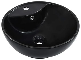 143904 vidaXL Lavatório com extravasamento 46,5x18 cm cerâmica preto
