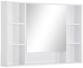 kleankin Armário de Casa de Banho com Espelho Móvel de Casa de Banho Suspenso com Porta Prateleiras Abertas 100x15x70 cm Branco | Aosom Portugal