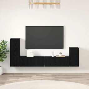 vidaXL Gabinete de TV de Parede com prateleira com armazenamento com porta 4 pcs Carvalho Preto