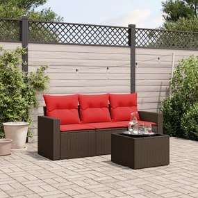 vidaXL 4 pcs conjunto sofás de jardim c/ almofadões vime PE castanho
