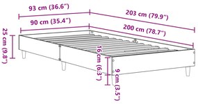 Cama vidaXL 90x200 cm Cinza Sonoma em Madeira Engenharia