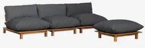 Sofá Modular Reclinável De 3 Peças Com Puff Em Madeira De Acácia Brina Cinza Grafito - Sklum