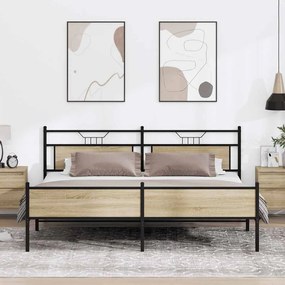 Estrutura de cama sem colchão 200x200cm metal carvalho sonoma