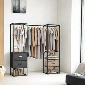 Guarda roupa aberto com 2 gavetas 40 x (150-180) x 180 cm Preto