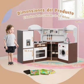Cozinha para crianças a partir dos 3 anos com som e luz Forno micro-ondas, lava-loiça e máquina de lavar roupa Conjunto de cozinha para crianças em ma