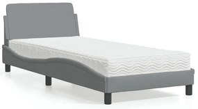 Cama com colchão 90x190 cm tecido cinzento-claro
