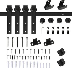 HOMCOM Ferragens Portas de Correr 200 cm Kit para Porta de Correr Dupla Largura 50 cm Aço Carbono Preto | Aosom Portugal