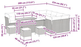 Conjunto de Sofá de Jardim vidaXL de 13 Peças com Almofadas Preto Ratt