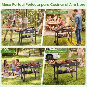 Carrinho Auxiliar para Churrasco com Rodas, 118 x 43 x 88 cm, Dobrável, Preto