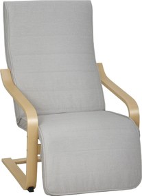HOMCOM Poltrona para Sala Poltrona Relax com Apoio para os Pés Ajustáveis Estofada em Tecido de Madeira 66,5x94x100 cm Cinza Claro | Aosom Portugal