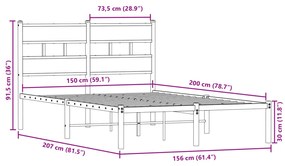 Estrutura de cama sem colchão 150x200 cm metal carvalho fumado