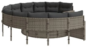 Sofá de jardim com almofadões redondo vime PE cinzento