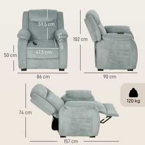 Poltrona Relax Reclinável Elétrico em Tecido Efeito Linho com Molas Apoio para os Pés Telecomando USB e 2 Bolsos Laterais Verde