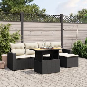 6 pcs conjunto sofás de jardim c/ almofadões vime PE preto