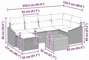 Sofá de Jardim - 7 Peças com Almofadas em Rattan e Poliéster Cinza