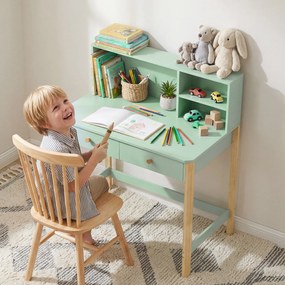 Secretária Infantil (CADEIRA NÃO INCLUIDA) Mesa de Estudo para Crianças com 3 Compartimentos Abertos e 2 Gavetões 90x52x105 cm Verde